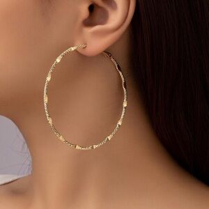 Gold Tone Textured Hoop Earrings 2” Classic Statement Hoop Earrings